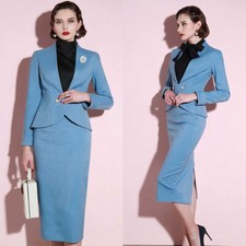 Woman's Solid Suit Wrap Buttock Skirt Dressy Business Party Casual 2 Pcs