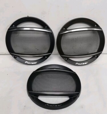 PIONEER  SPEAKER GRILLS COVERS Round Black Silver Accent  Truck Car 3 Pcs 