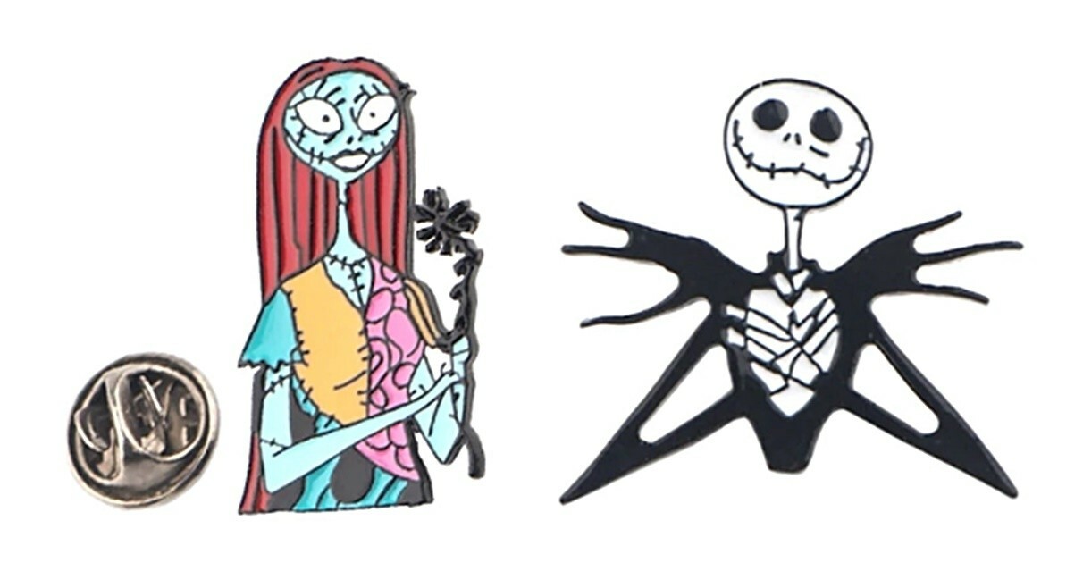 Nightmare Before Christmas Jack and Sally Metal Enamel Pin Set of 2