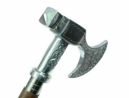 Wooden Walking Stick Cane, Ice Axe Look Brass Head Handle Cane Gentlemen Gift - Picture 1 of 7