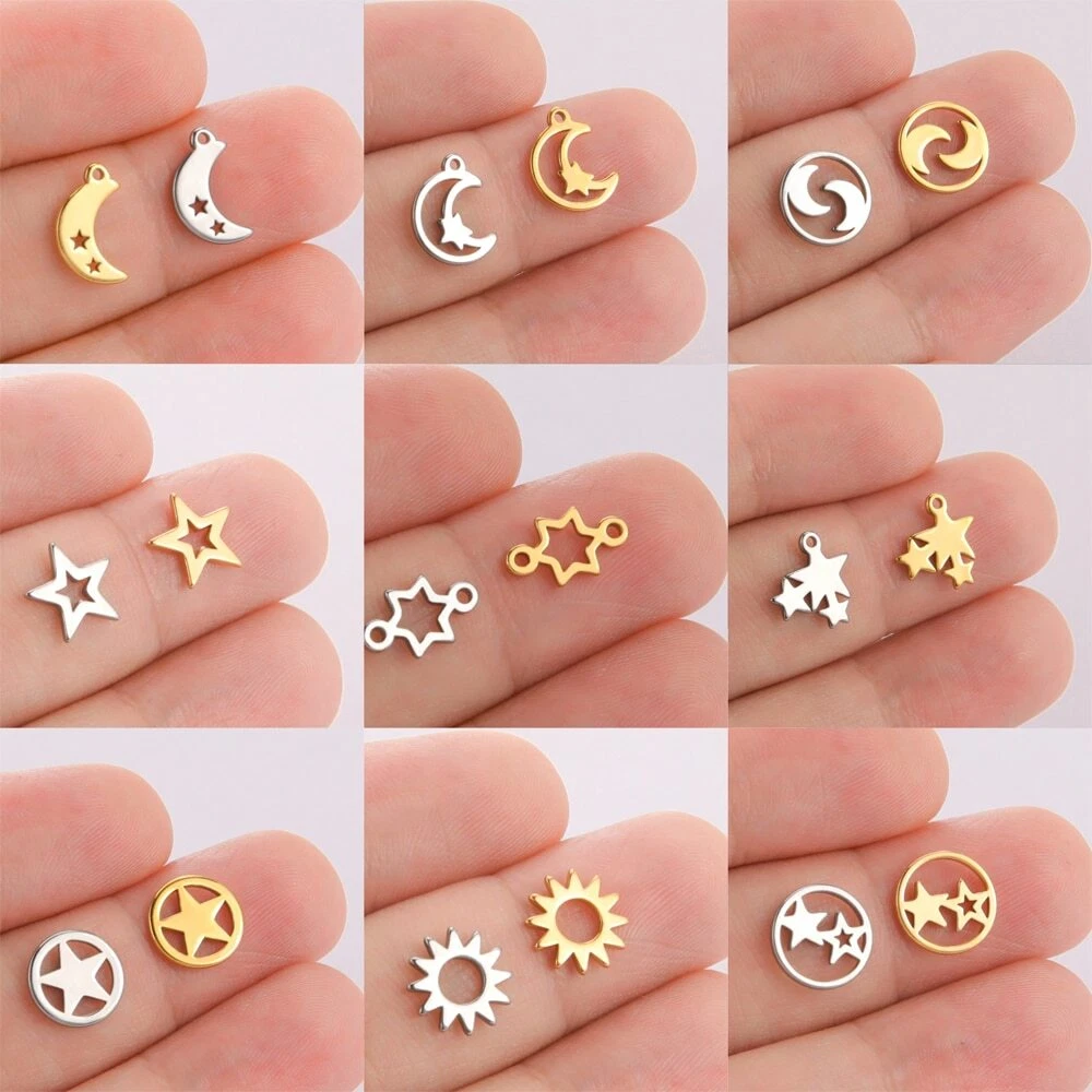 5pcs Stainless Steel Charms for Jewelry Making Moon Star Sun Tiny