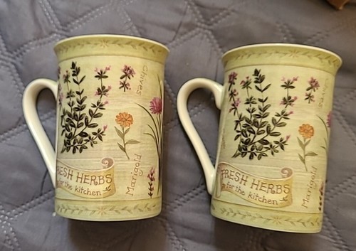 2 tazze da tè caffè cinesi Northamptonshire Inghilterra "Erbe fresche" - Foto 2 di 5