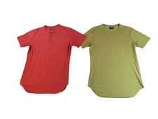 Lot of 2 Cuts Clothing Elongated Signature Shirt Large Red Green 1 Henley 1 Crew