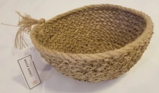 Round Woven Basket with Natural Straw Fibers and Tassel, Size: Medium, 9" Across