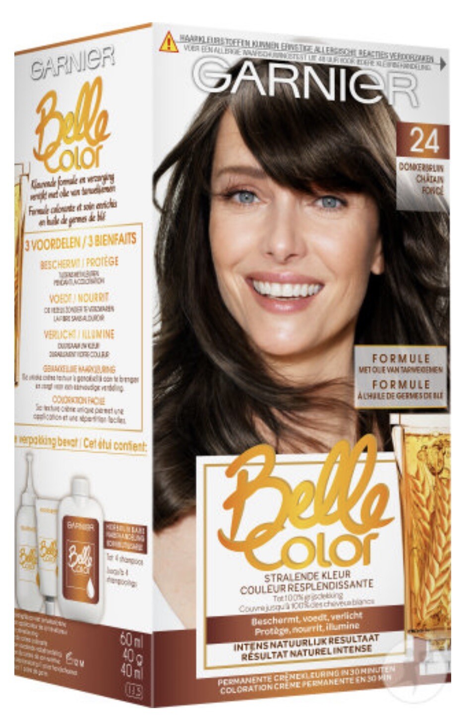 Coloration GARNIER Belle Color 24 Châtain Foncé Naturel - Lot de 3 Boîtes pour Cheveux