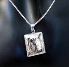 925 GENUINE SILVER *** Large Solid Square Rectangle Locket Pendant