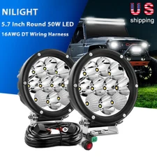 Nilight 5.7 Inch Round 50W LED Work Light Bar Driving Lamps w/ 16AWG Wiring Kits