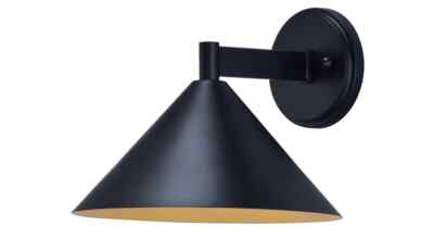 9W LED Outdoor Wall Mount, Cone, E26, 1-Light, 120V, 3000K, Black/Gold