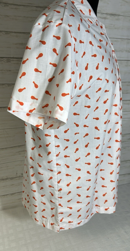 Hooters All-over Print Chicken Wings Shirt Men Size Large Button Up White Orange - Picture 10 of 13