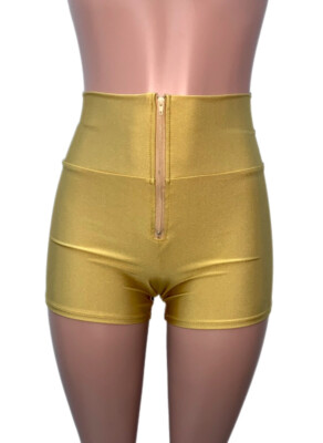 Gold Shimmer High Waisted Disco Zipper Shorts Hot Pants Costume Party Clubwear