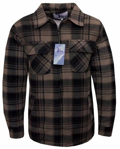 Mens Fleece Padded Lumberjack Shirt Jacket Fur Lined Sherpa Winter Warmer M-5XL - Picture 8 of 13