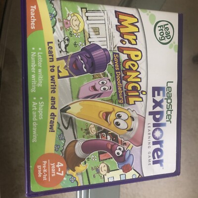 LeapFrog Leapster Explorer Game + Bookshelf Case Mr Pencil Learn Write and Draw