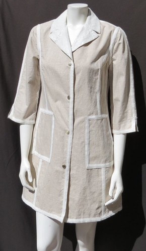 YANSI FUGEL Reversible Beige Linen White Snakeskin Lightweight Coat size M EUC - Picture 2 of 9