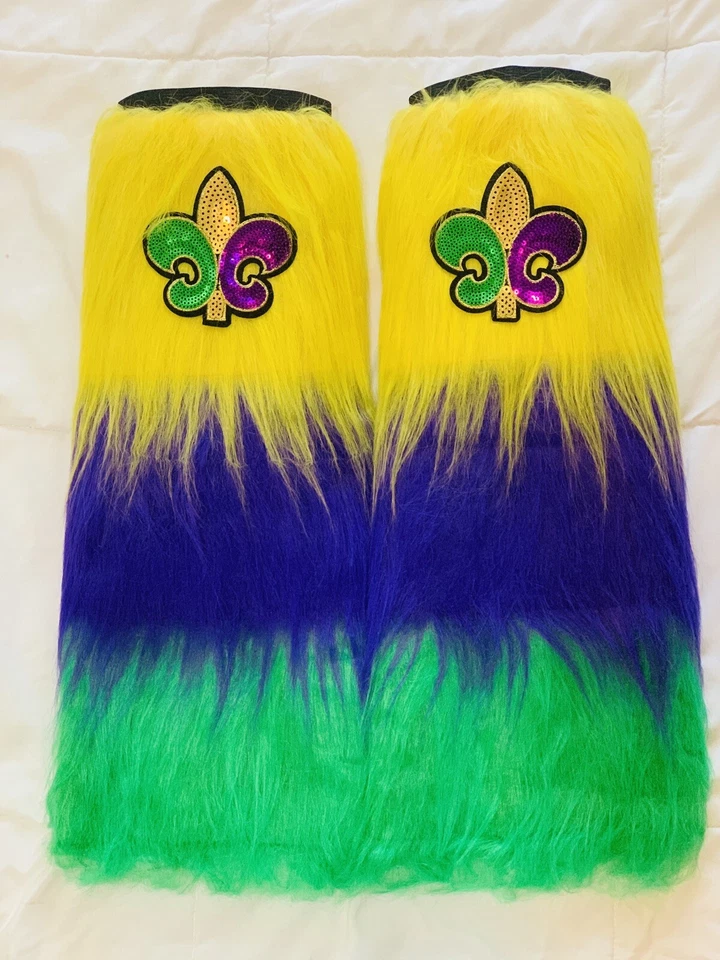 Mardi Gras Leg Warmers Furry With Elastic Band , 22 Inch Length Women Outfit - Image 2 of 4