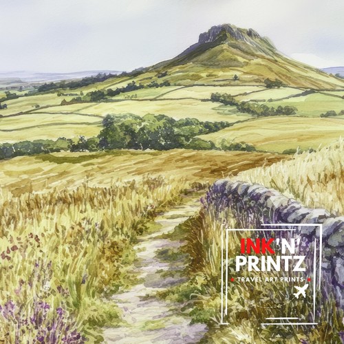 Roseberry Topping Watercolor Painting North Yorkshire Art Roseberry Topping Post - Picture 9 of 10