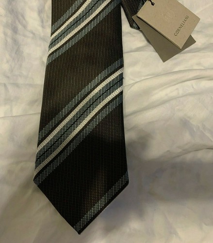 Corneliani Tie Brown /gray stripes, pure silk Italy - 第 1/7 張圖片
