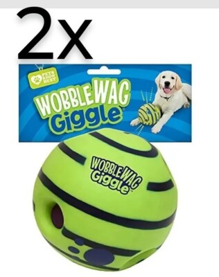 2x Wobble Wag Giggle Ball Interactive Dog Toy Fun Giggle Sounds As Seen On TV