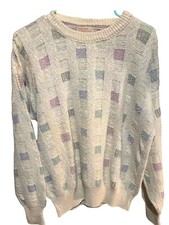 VTG HTF The Fox Collection Sweater L 42-44 100 Cotton Pastel Block Pattern USA