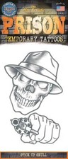 Tinsley Transfers Stick Up Skull Prison Temporary Tattoo FX, Black White
