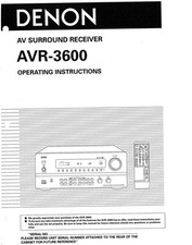 Denon AVR-3600 Receiver Amplifier Owners Manual  			