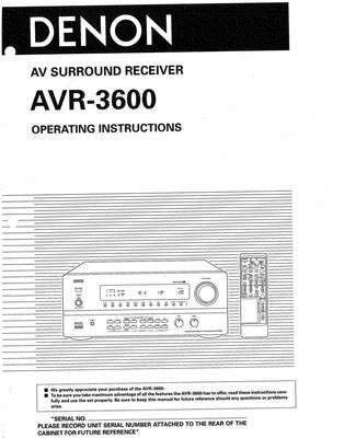 Denon AVR-3600 Receiver Amplifier Owners Manual | eBay