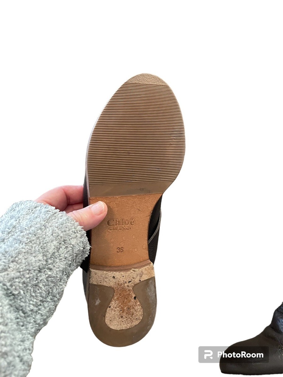 CHLOE Paddington Tall Leather Brown Boots Flat Sz 36 Worn Twice