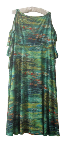 LEONA EDMISTON Monet midi dress sz 2 /aus 12 green jersey water lilies art print - Picture 4 of 12
