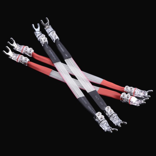 HI-End Silver Plated Flat Speaker Cable Jumper Links Spade to Spade Plug 25cm - Picture 6 of 8