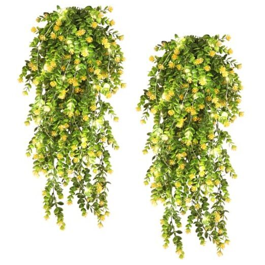 Fake Eucalyptus Leaves with Flowers Artificial Eucalyptus With Lights Yellow