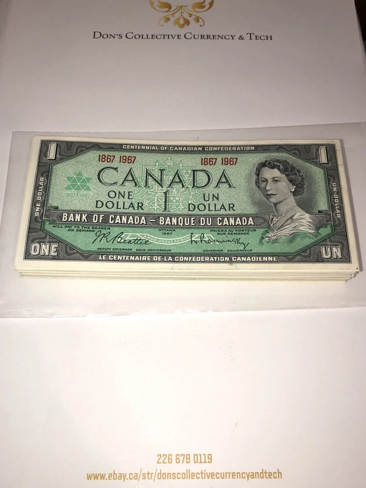 1967 Canada One Dollar $1 Bill Crisp Clean Uncirculated W/ Collector Packaging - Image 2 of 4