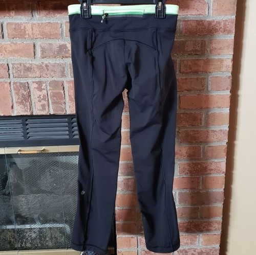 Lululemon Run: Rise And Shine Black w/ Green Stripe Crop Pants - Picture 4 of 6