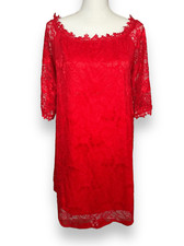Red Lace Overlay Sheath Dress L