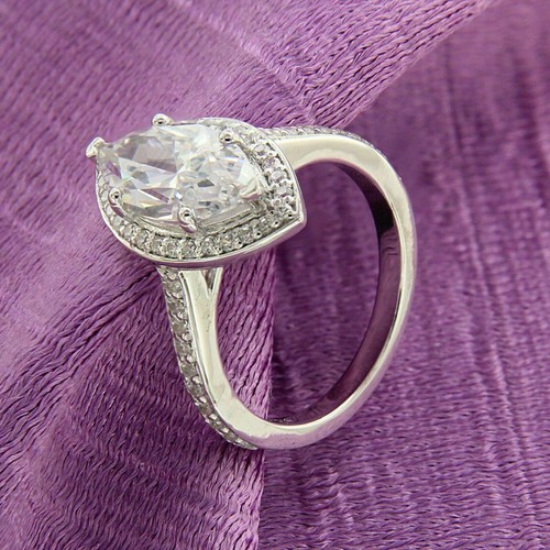 Zierlicher 3,10 kt weißer Moissanit-Halo-Verlobungsring im Marquise-Schliff 14 K Weißgold - Bild 4 von 5