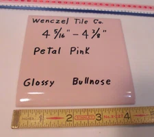 1 pc. *Petal Pink* Glossy Ceramic Tile by Wenczel Tile 4-5/16"- 4-3/8" Bullnose