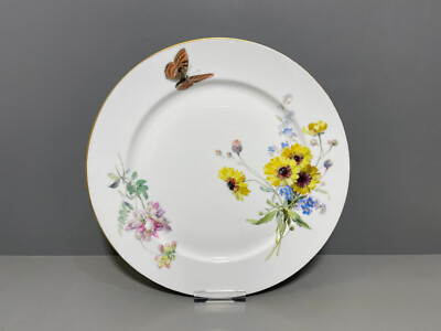 Meissen Teller Naturalistische Blumen- und Insektenmalerei Gold 1.Wahl D:26,5cm