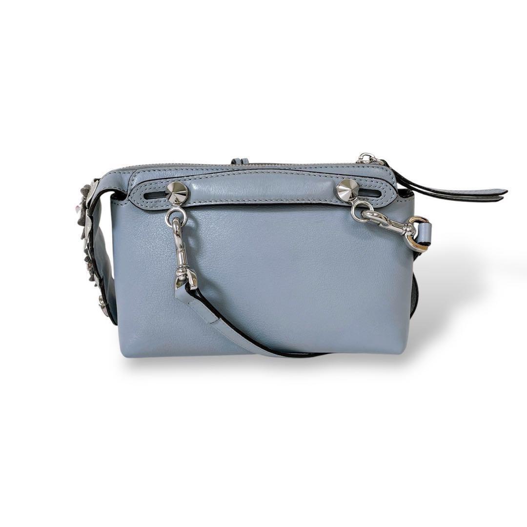 Fendi Leather Shoulder Bag Auth Light Blue Medium Women