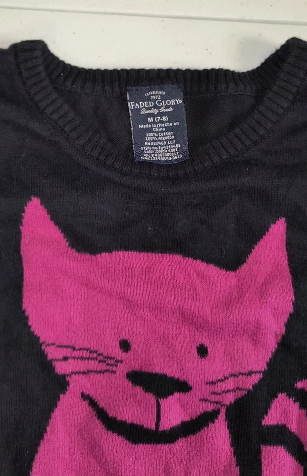 Suéter Pullover Gato Negro y Rosa Desteñido Glory Niñas Exterior Talla M (7-8) G001 Foto 4 de 4