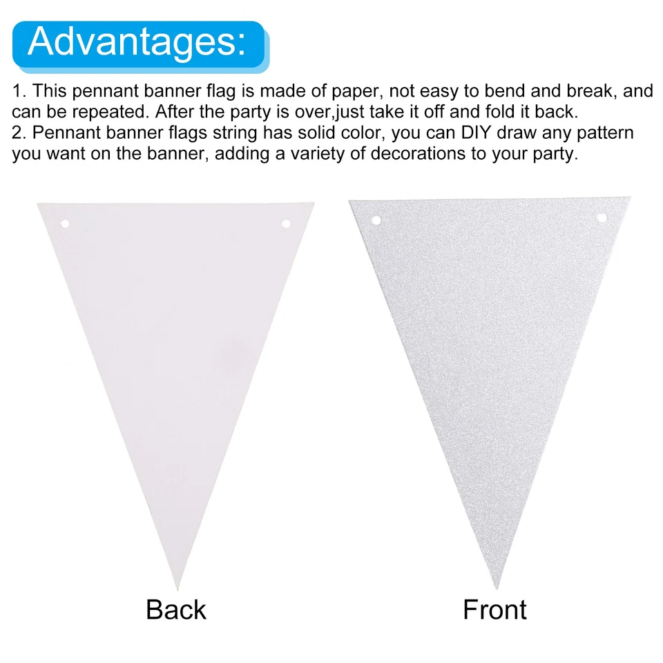 Banderín de plata de 20 pies 2 piezas banderas cuerda triángulo colgante Foto 4 de 4