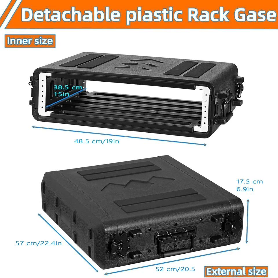 2U Shallow Rack Case for Amplifier/Mic Receiver, 15" Deep, HDPE, w/ Screws - Image 2 of 4