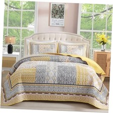 Quilt Set Size,Bohemian Patchwork Bedspread Coverlet Set, King Yellow
