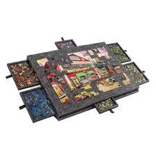 Portable 1000-piece thick felt jigsaw puzzle board with a stand for safe storage