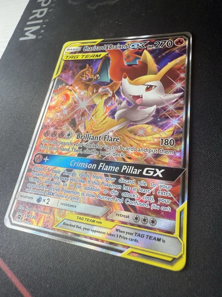 Pokémon TCG Charizard & Braixen GX Tag Team Black Star Promo SM230 Holo Rare - Image 2 of 4