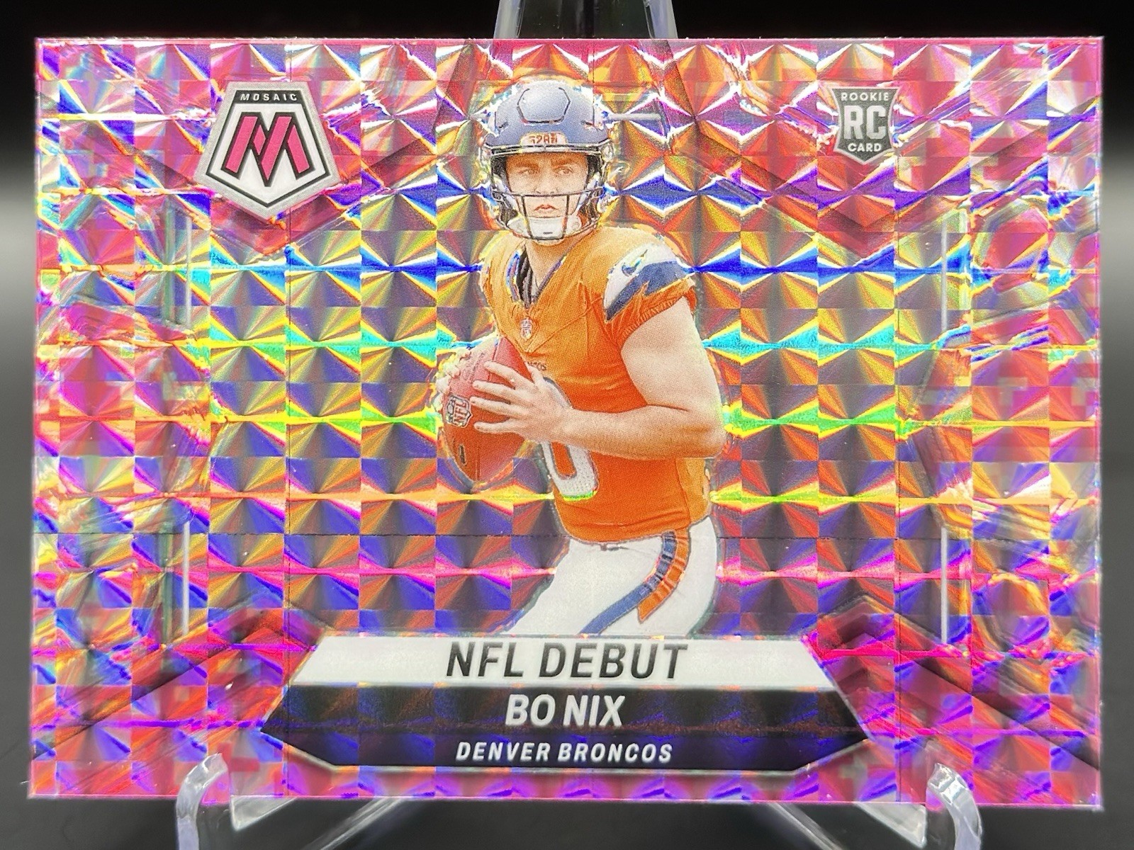 2024 Panini Mosaic Bo Nix Rookie NFL Debut Camo Pink Mosaic Prizm (RC, Broncos)