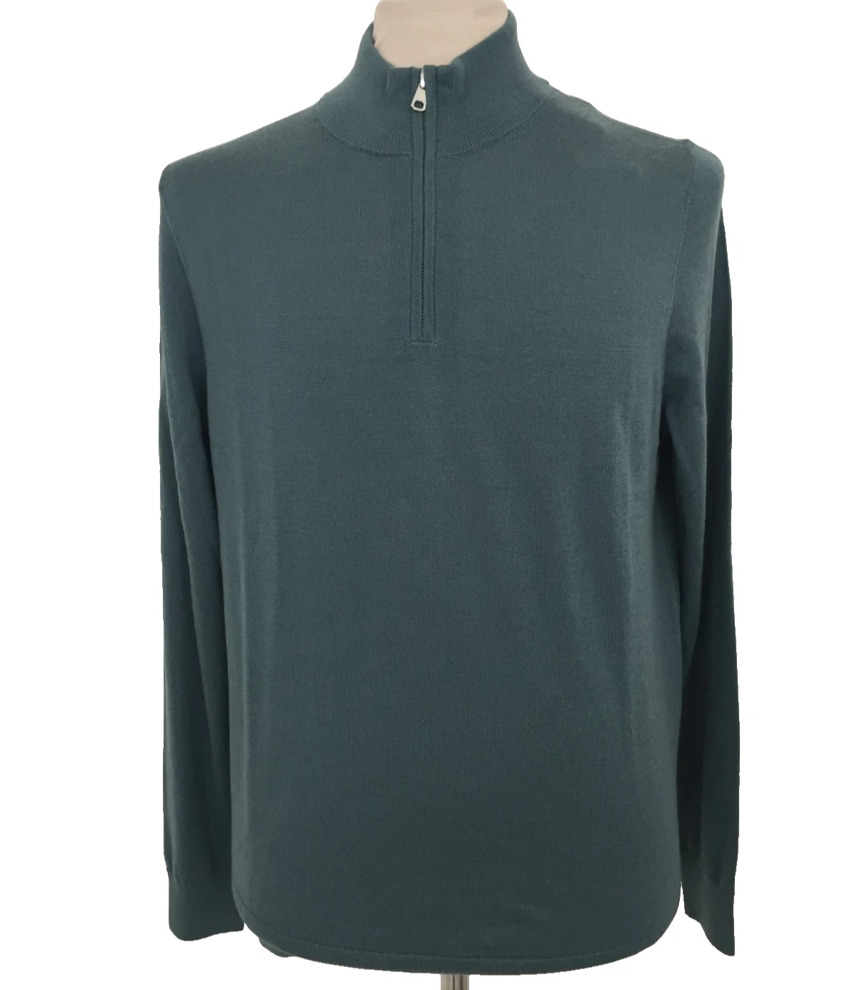 Autograph Men's Jumper Teal Green Pure Extra Fine Merino Wool Half Zip New