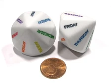 Set of 2 D14 Days of the Week Educational Dice - White with Assorted Colors
