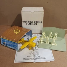 Vintage Marx Tin Litho Toy Crop Duster Airplane Hangar-0796 W/Original Box