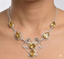 Yellow Citrine Gemstone Handmade 925 Sterling Silver Jewelry Necklace Size-18"