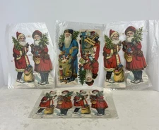 Antique Die Cut Paper Santa Claus PZB Germany Lot Of 14 (6) 9.5" (8) 6.5"