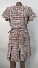 Cinq A Sept Womens Mini Dress Ivory/Multi Size 6 Kelsey Wildflower Tweed Pleated