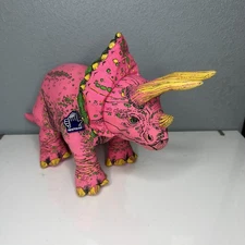 Vtg '92 Applause Pink Dinosaur Stuffed Cloth Triceratops 16" Determined Products